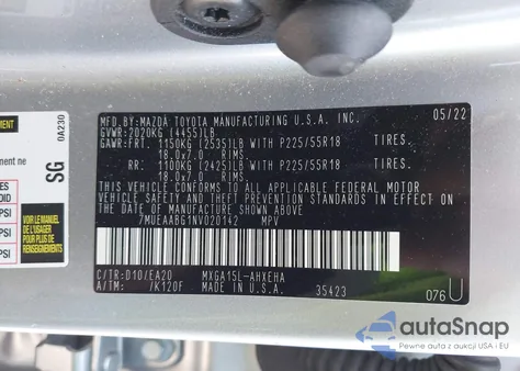 2022 Toyota Corolla Cross Xle из США, поврежденный, VIN 7MUEAABG1NV020142